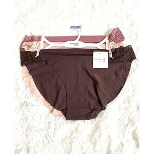 Tranquil & True Bikini Plus Size 2X Women's Lace Panties 3 Pack Brown Pink